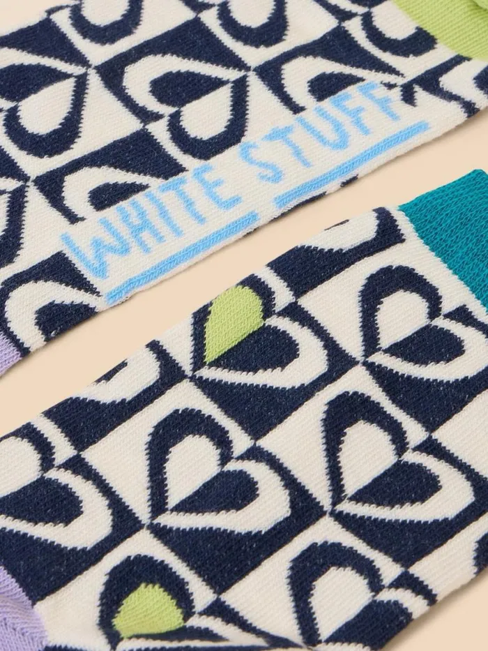 White Stuff SOCKS Graphic Heart Ankle Sock Natural Multi 8211 Women