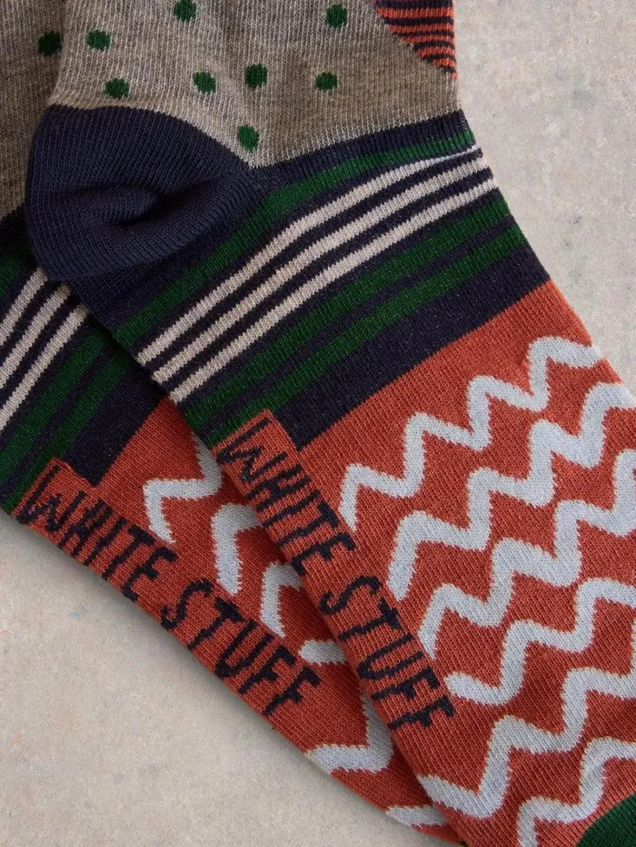 White Stuff SOCKS Hotch Potch Ankle Knitted Sock Orange Multi 8211 Men