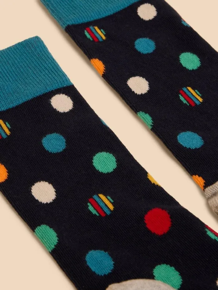 White Stuff SOCKS Polka Dot Ankle Sock Navy Multi 8211 Men