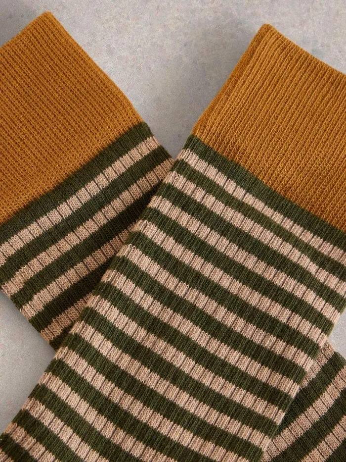 White Stuff SOCKS Ribbed Stripe Ankle Sock Green Multi 8211 Men