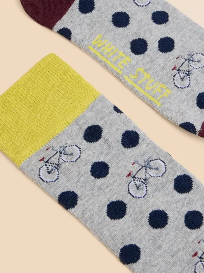 White Stuff SOCKS Spot Bicycle Ankle Sock Grey Multi 8211 Men