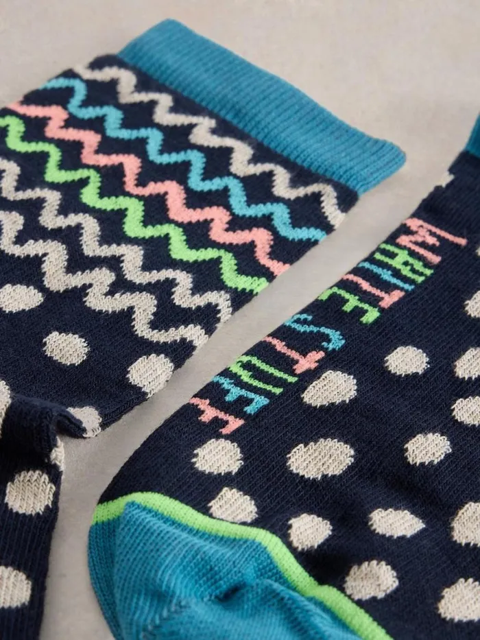 White Stuff SOCKS Squiggle Ankle Sock Navy Multi 8211 Women