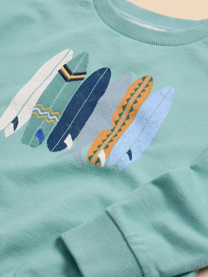 White Stuff SWEATS Fish Surfboard Graphic Sweat Mint Green 8211 Kids