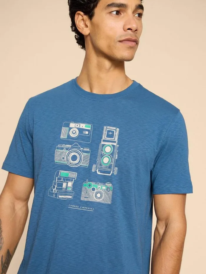 White Stuff TSHIRTS Camera Chronicles Graphic Tee Blue Print 8211 Men White Stuff TSHIRTS Camera Chronicles Graphic Tee Blue Print 8211 Men