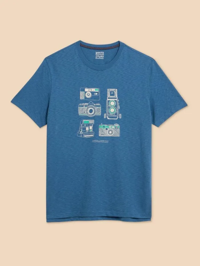White Stuff TSHIRTS Camera Chronicles Graphic Tee Blue Print 8211 Men White Stuff TSHIRTS Camera Chronicles Graphic Tee Blue Print 8211 Men