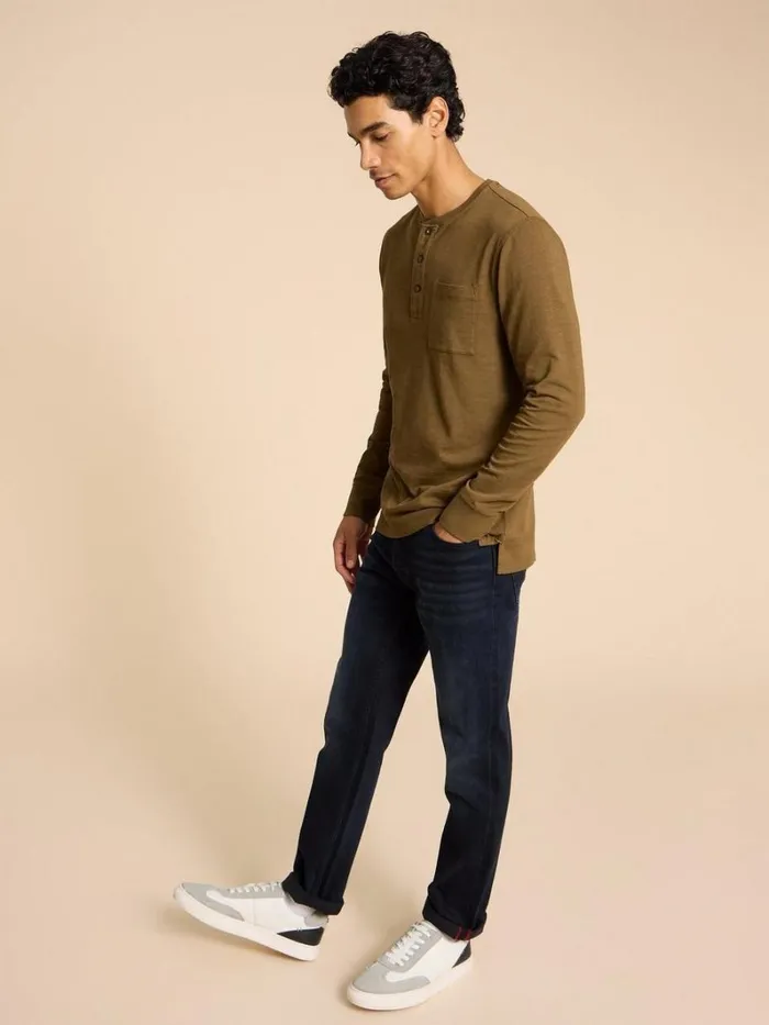 White Stuff TSHIRTS Newton LS Henley Khaki Green 8211 Men