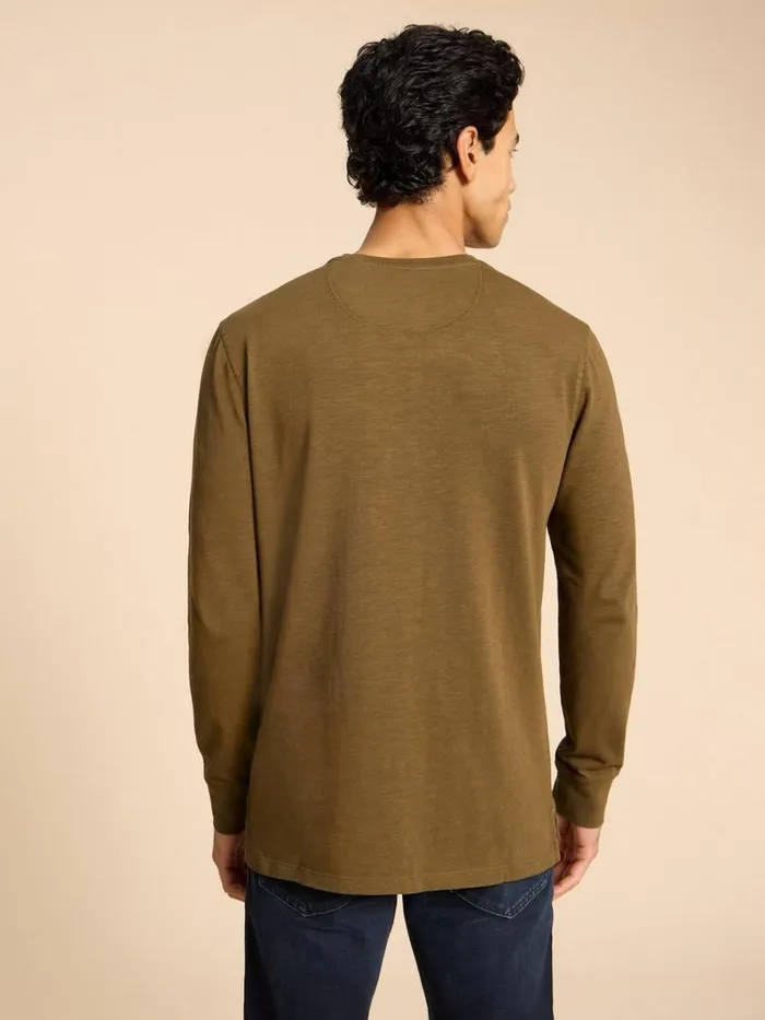 White Stuff TSHIRTS Newton LS Henley Khaki Green 8211 Men White Stuff TSHIRTS Newton LS Henley Khaki Green 8211 Men