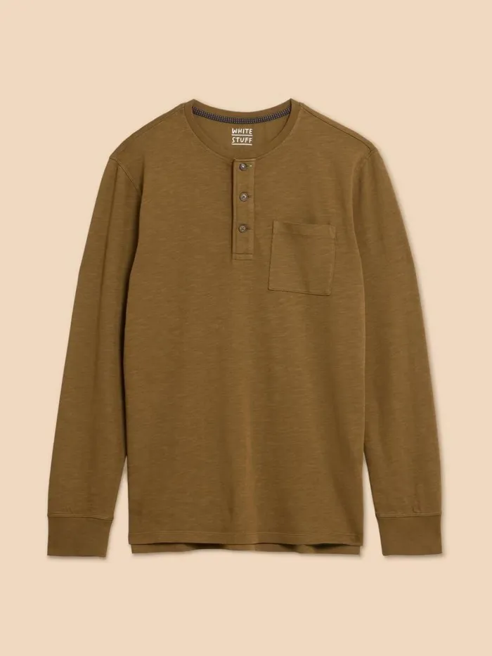 White Stuff TSHIRTS Newton LS Henley Khaki Green 8211 Men White Stuff TSHIRTS Newton LS Henley Khaki Green 8211 Men