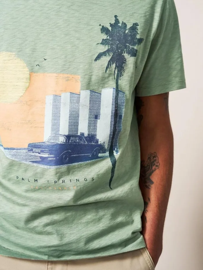 White Stuff TSHIRTS Palm Springs Graphic Tee Dusty Green 8211 Men White Stuff TSHIRTS Palm Springs Graphic Tee Dusty Green 8211 Men