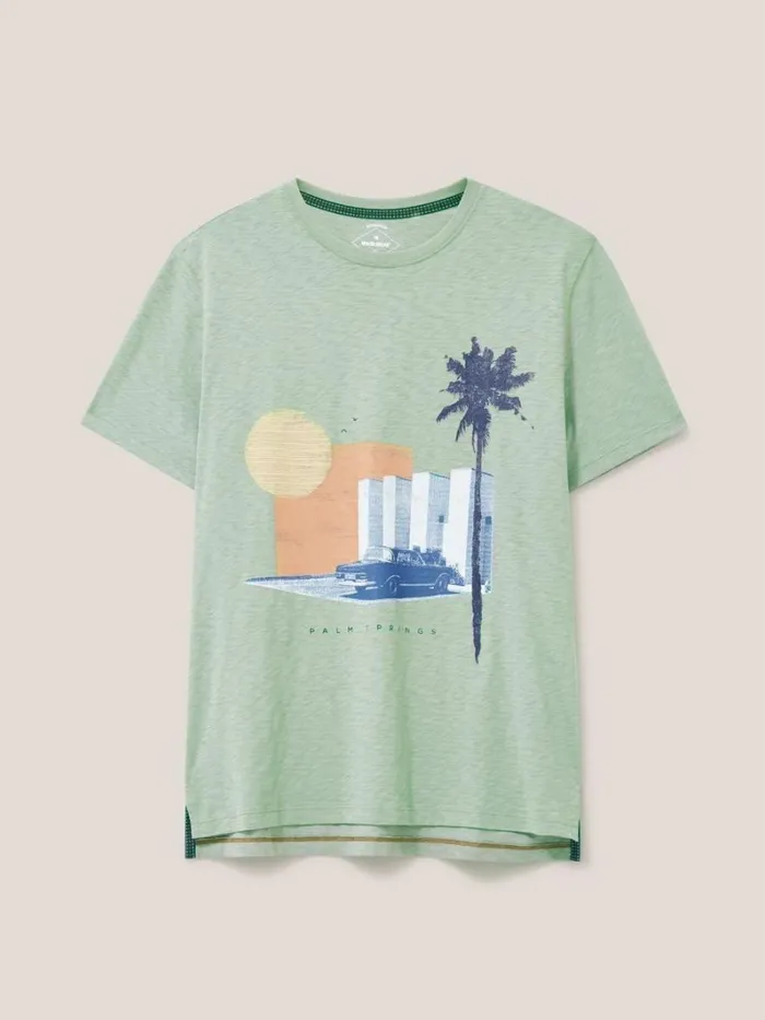 White Stuff TSHIRTS Palm Springs Graphic Tee Dusty Green 8211 Men White Stuff TSHIRTS Palm Springs Graphic Tee Dusty Green 8211 Men