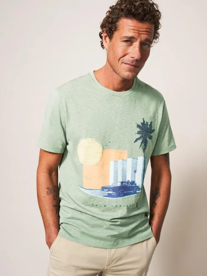White Stuff TSHIRTS Palm Springs Graphic Tee Dusty Green 8211 Men White Stuff TSHIRTS Palm Springs Graphic Tee Dusty Green 8211 Men