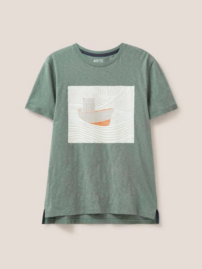 White Stuff TSHIRTS Trawler Graphic Tshirt Dusty Green 8211 Men White Stuff TSHIRTS Trawler Graphic Tshirt Dusty Green 8211 Men