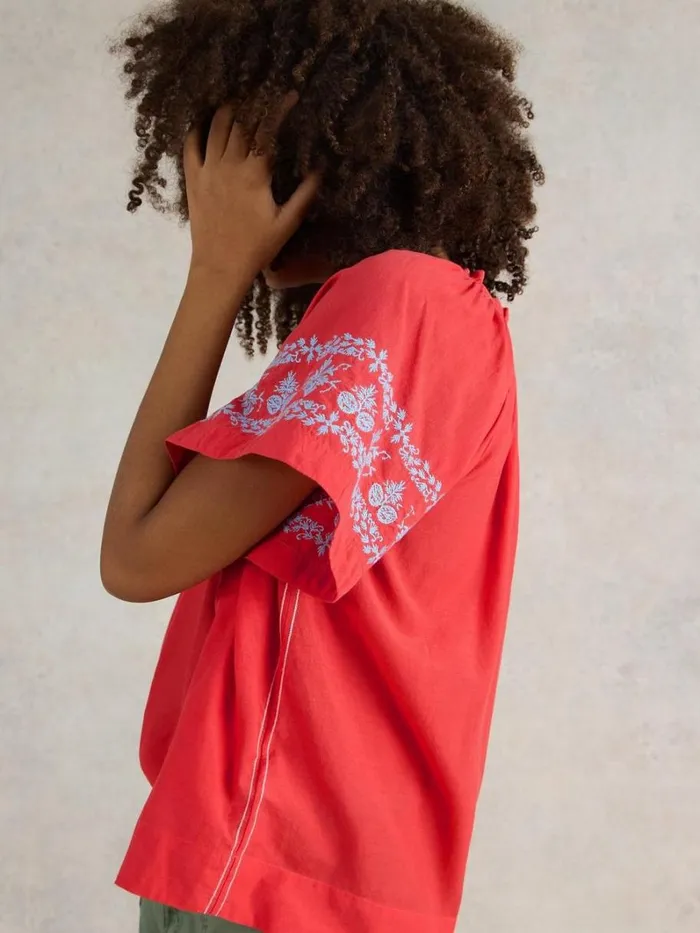 White Stuff TOPS and TEES Anna Cotton Embroidered Top Orange Multi 8211 Women