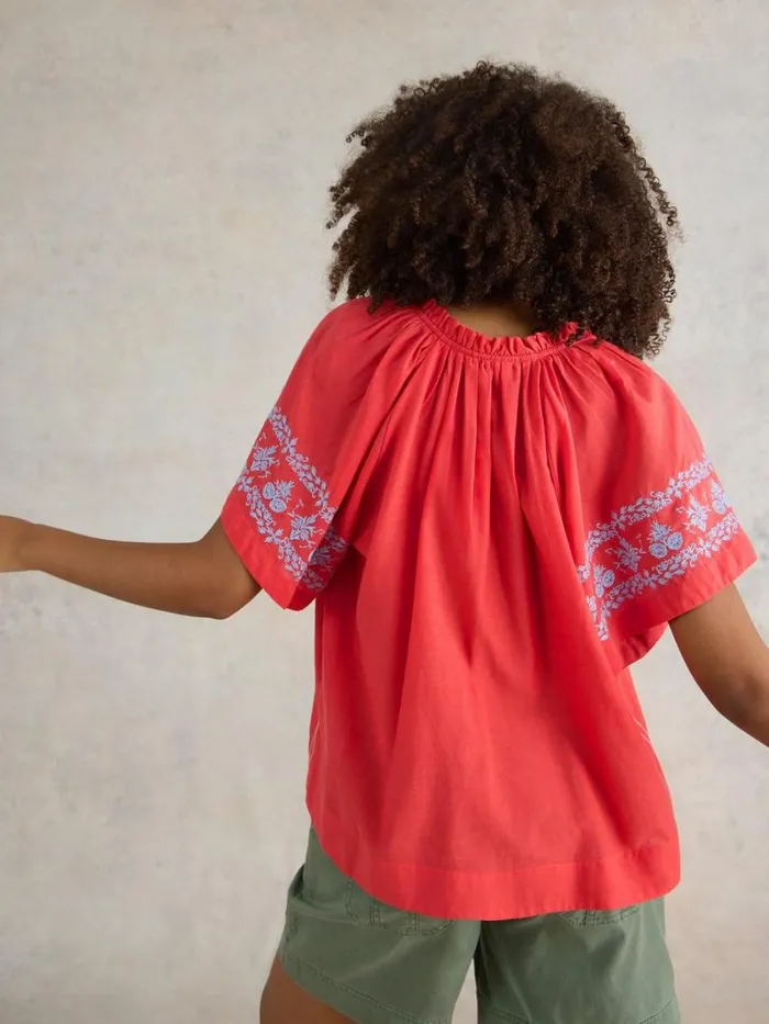 White Stuff TOPS and TEES Anna Cotton Embroidered Top Orange Multi 8211 Women White Stuff TOPS and TEES Anna Cotton Embroidered Top Orange Multi 8211 Women