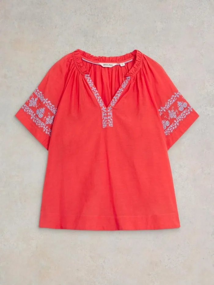 White Stuff TOPS and TEES Anna Cotton Embroidered Top Orange Multi 8211 Women White Stuff TOPS and TEES Anna Cotton Embroidered Top Orange Multi 8211 Women