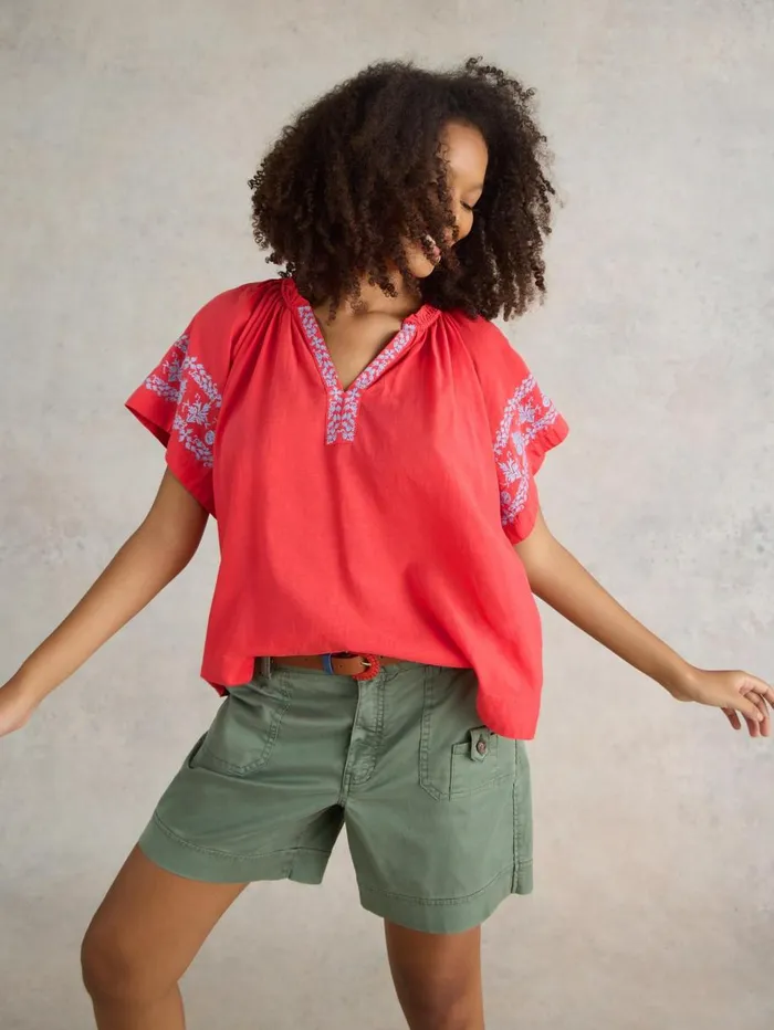 White Stuff TOPS and TEES Anna Cotton Embroidered Top Orange Multi 8211 Women White Stuff TOPS and TEES Anna Cotton Embroidered Top Orange Multi 8211 Women