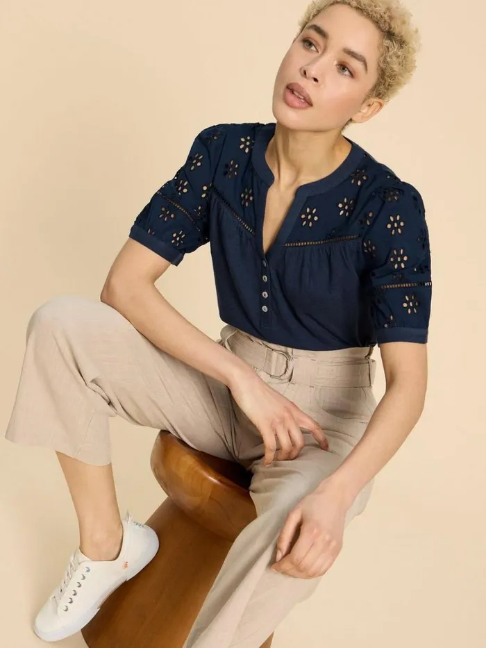White Stuff TOPS and TEES BELLA BRODERIE MIX TOP French Navy 8211 Women White Stuff TOPS and TEES BELLA BRODERIE MIX TOP French Navy 8211 Women