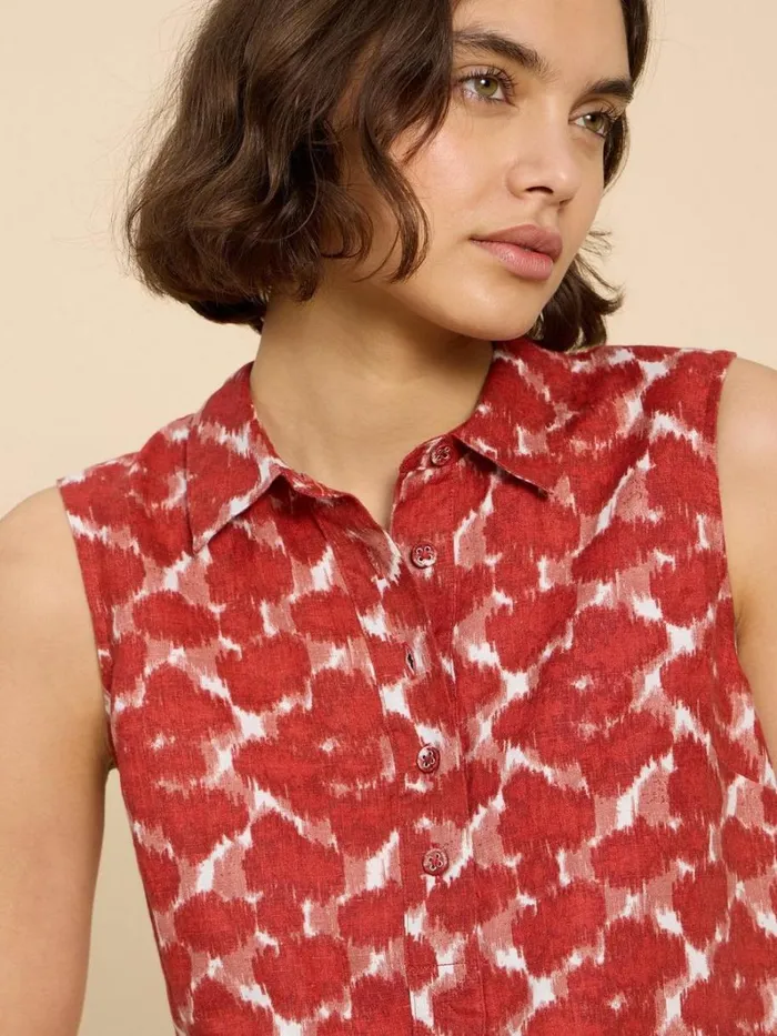 White Stuff TOPS and TEES Evelyn Sleeveless Linen Tunic Red Print 8211 Women White Stuff TOPS and TEES Evelyn Sleeveless Linen Tunic Red Print 8211 Women