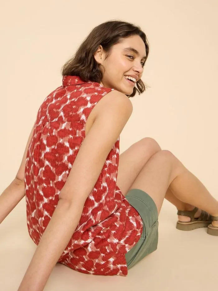 White Stuff TOPS and TEES Evelyn Sleeveless Linen Tunic Red Print 8211 Women White Stuff TOPS and TEES Evelyn Sleeveless Linen Tunic Red Print 8211 Women