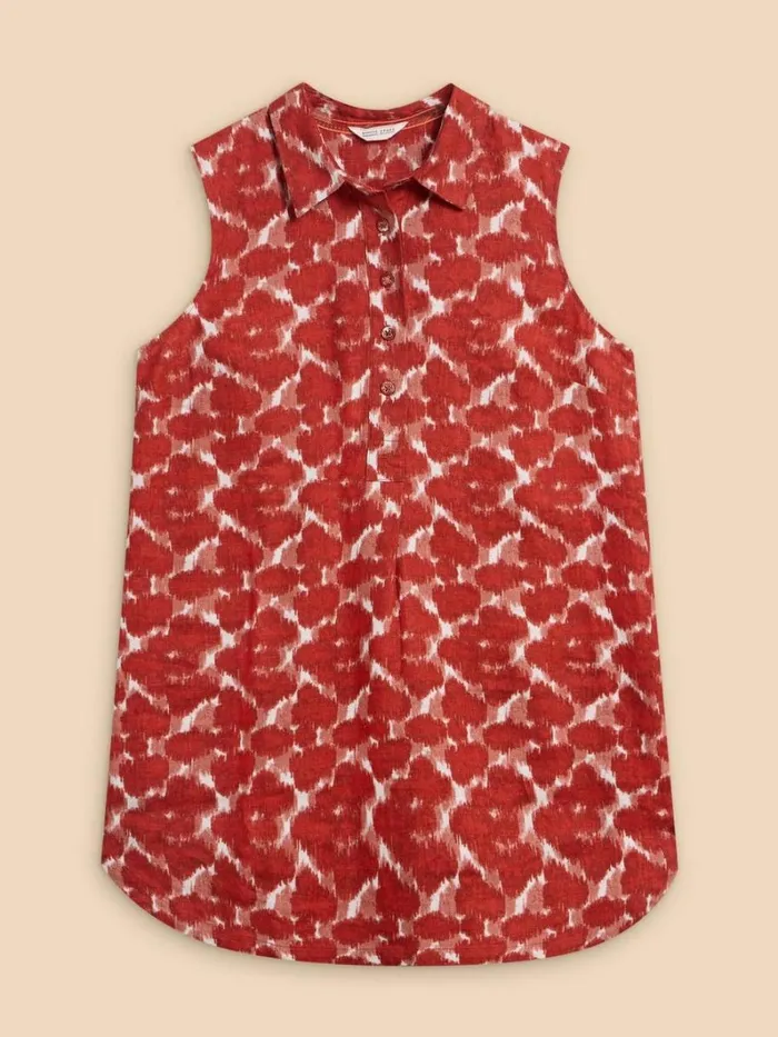 White Stuff TOPS and TEES Evelyn Sleeveless Linen Tunic Red Print 8211 Women White Stuff TOPS and TEES Evelyn Sleeveless Linen Tunic Red Print 8211 Women