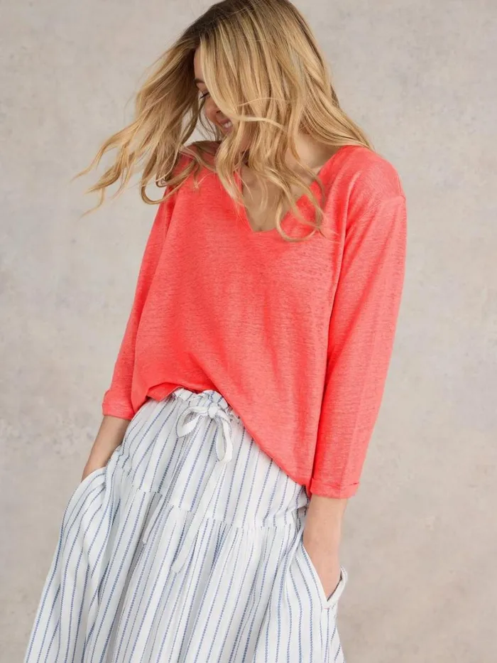 White Stuff TOPS and TEES ISLA LINEN V NECK TEE Mid Pink 8211 Women White Stuff TOPS and TEES ISLA LINEN V NECK TEE Mid Pink 8211 Women