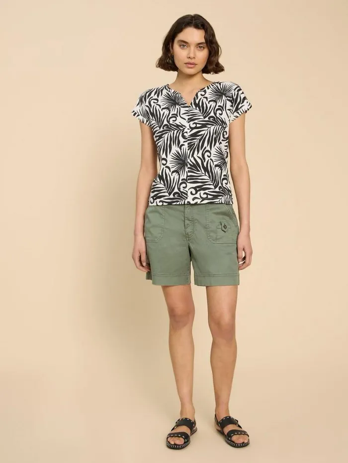 White Stuff TOPS and TEES NELLY COTTON NOTCH NECK TEE Black Print 8211 Women