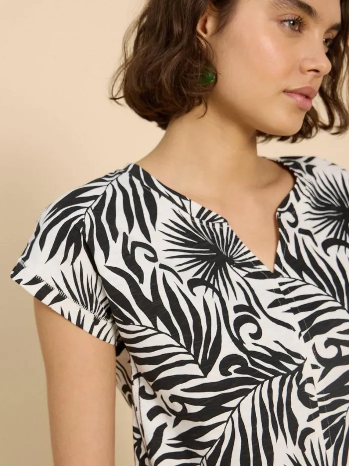 White Stuff TOPS and TEES NELLY COTTON NOTCH NECK TEE Black Print 8211 Women White Stuff TOPS and TEES NELLY COTTON NOTCH NECK TEE Black Print 8211 Women
