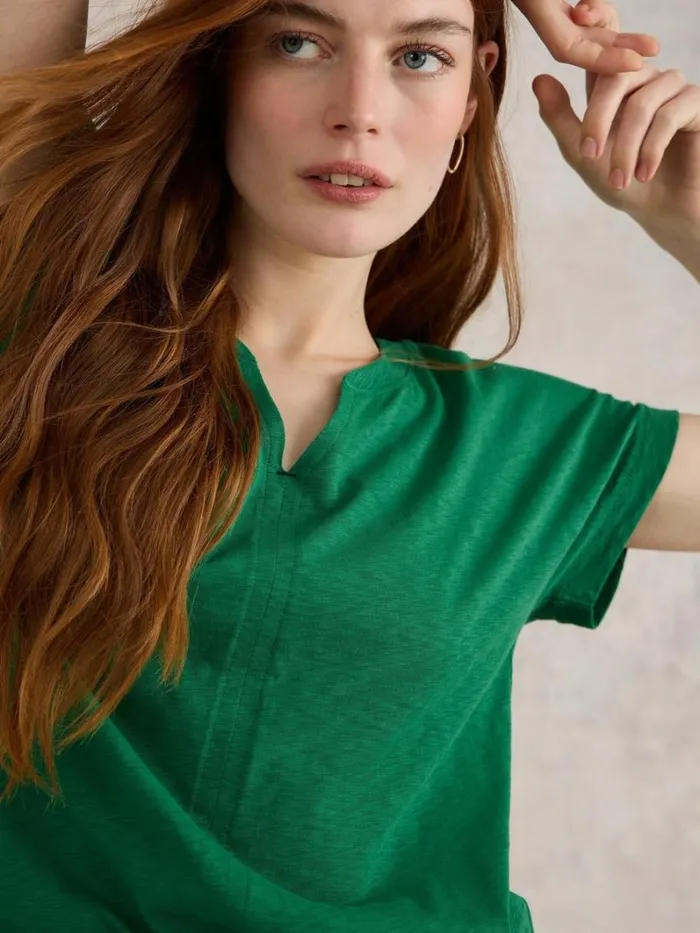 White Stuff TOPS and TEES NELLY COTTON NOTCH NECK TEE Mid Green 8211 Women White Stuff TOPS and TEES NELLY COTTON NOTCH NECK TEE Mid Green 8211 Women