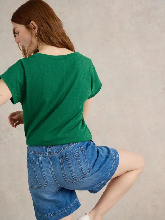 White Stuff TOPS and TEES NELLY COTTON NOTCH NECK TEE Mid Green 8211 Women White Stuff TOPS and TEES NELLY COTTON NOTCH NECK TEE Mid Green 8211 Women