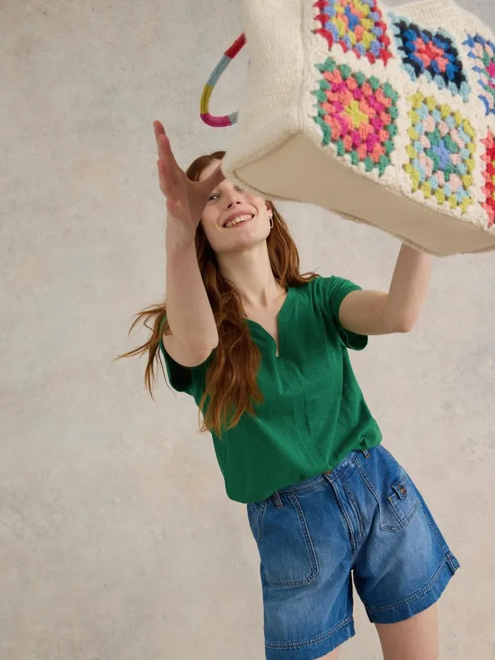 White Stuff TOPS and TEES NELLY COTTON NOTCH NECK TEE Mid Green 8211 Women White Stuff TOPS and TEES NELLY COTTON NOTCH NECK TEE Mid Green 8211 Women