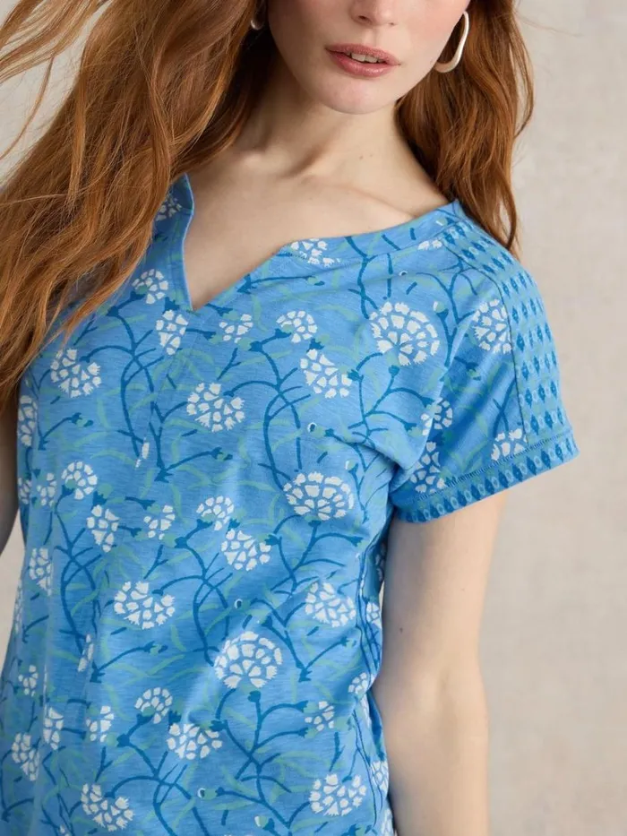 White Stuff TOPS and TEES NELLY NOTCH NECK COTTON TEE Blue Print 8211 Women White Stuff TOPS and TEES NELLY NOTCH NECK COTTON TEE Blue Print 8211 Women