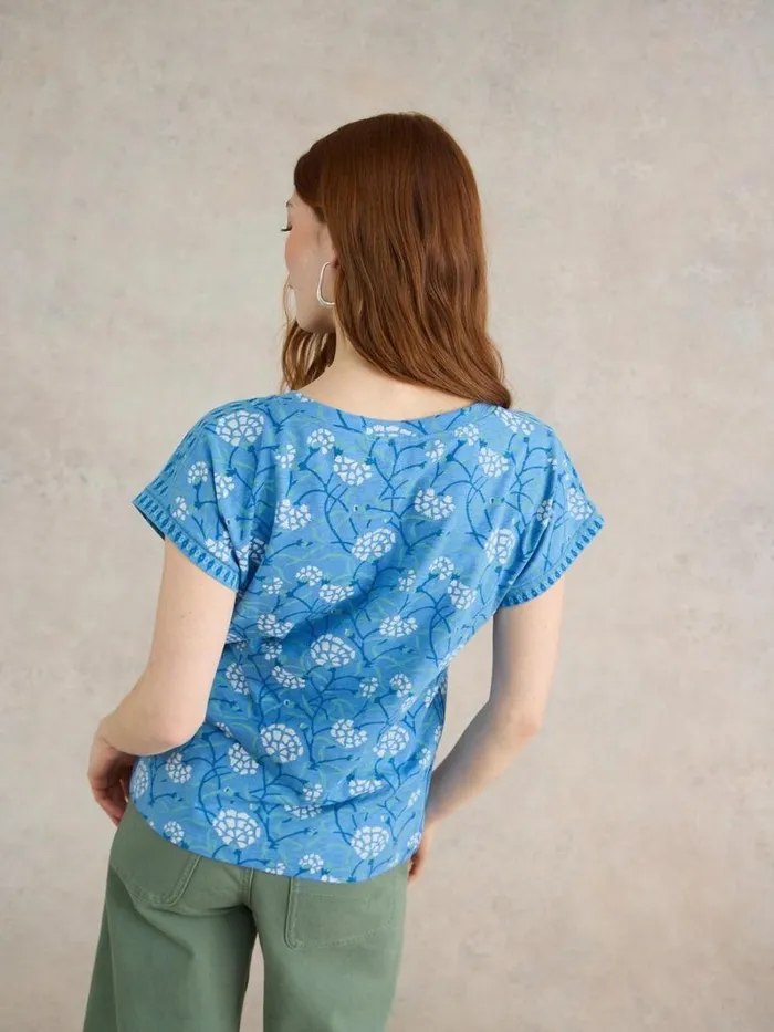 White Stuff TOPS and TEES NELLY NOTCH NECK COTTON TEE Blue Print 8211 Women White Stuff TOPS and TEES NELLY NOTCH NECK COTTON TEE Blue Print 8211 Women