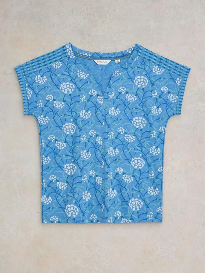 White Stuff TOPS and TEES NELLY NOTCH NECK COTTON TEE Blue Print 8211 Women White Stuff TOPS and TEES NELLY NOTCH NECK COTTON TEE Blue Print 8211 Women