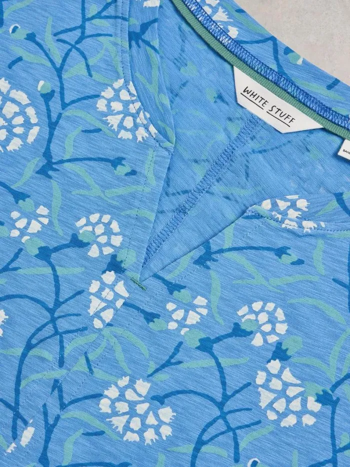White Stuff TOPS and TEES NELLY NOTCH NECK COTTON TEE Blue Print 8211 Women White Stuff TOPS and TEES NELLY NOTCH NECK COTTON TEE Blue Print 8211 Women