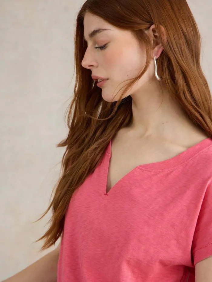 White Stuff TOPS and TEES NELLY NOTCH NECK COTTON TEE Light Pink 8211 Women