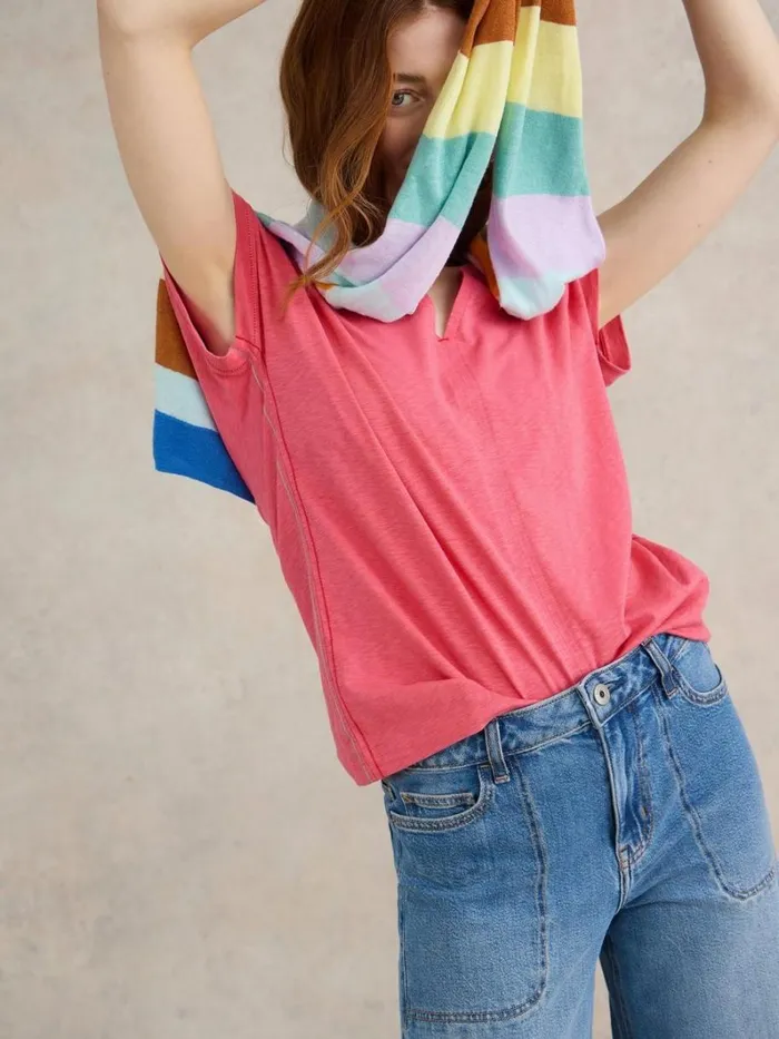 White Stuff TOPS and TEES NELLY NOTCH NECK COTTON TEE Light Pink 8211 Women White Stuff TOPS and TEES NELLY NOTCH NECK COTTON TEE Light Pink 8211 Women