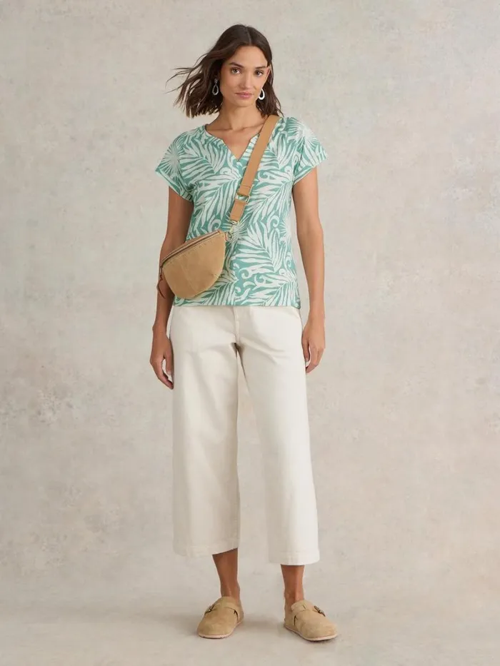 White Stuff TOPS and TEES NELLY NOTCH NECK COTTON TEE Teal Print 8211 Women