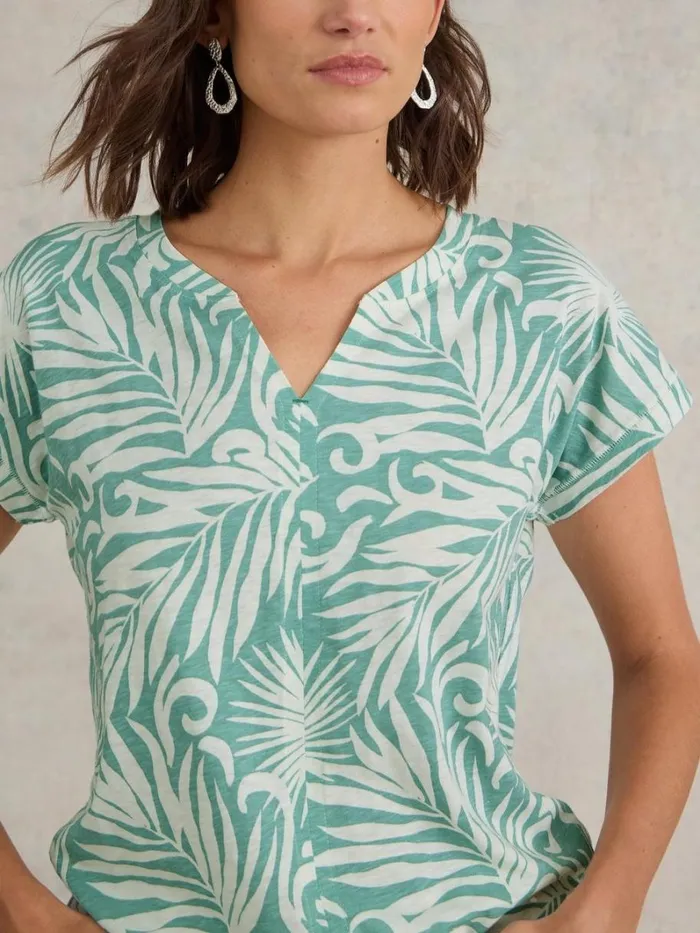 White Stuff TOPS and TEES NELLY NOTCH NECK COTTON TEE Teal Print 8211 Women White Stuff TOPS and TEES NELLY NOTCH NECK COTTON TEE Teal Print 8211 Women