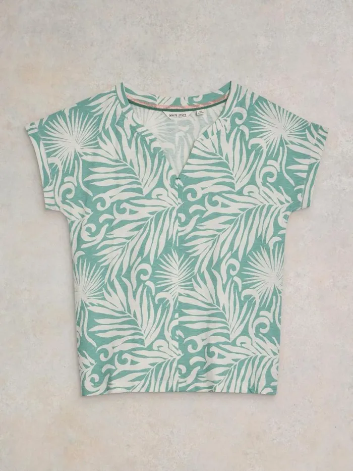 White Stuff TOPS and TEES NELLY NOTCH NECK COTTON TEE Teal Print 8211 Women White Stuff TOPS and TEES NELLY NOTCH NECK COTTON TEE Teal Print 8211 Women