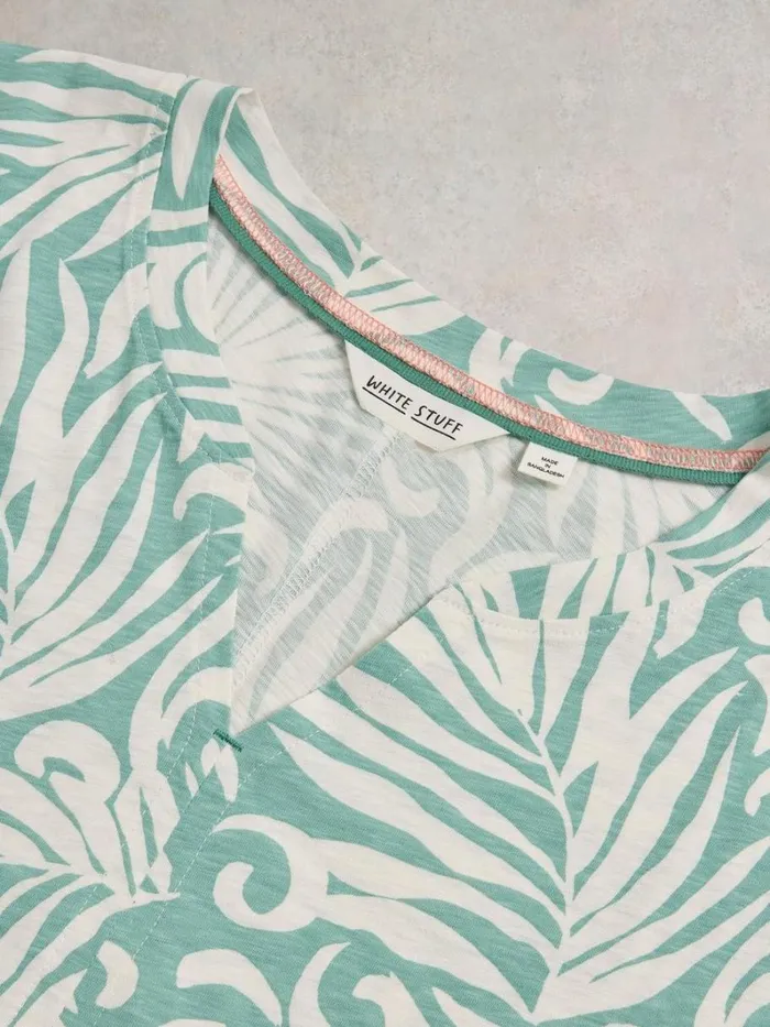 White Stuff TOPS and TEES NELLY NOTCH NECK COTTON TEE Teal Print 8211 Women White Stuff TOPS and TEES NELLY NOTCH NECK COTTON TEE Teal Print 8211 Women