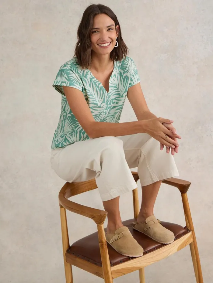 White Stuff TOPS and TEES NELLY NOTCH NECK COTTON TEE Teal Print 8211 Women White Stuff TOPS and TEES NELLY NOTCH NECK COTTON TEE Teal Print 8211 Women