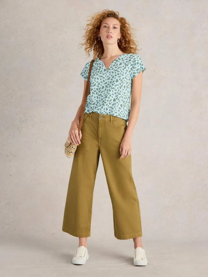 White Stuff TOPS and TEES NELLY ORGANIC NOTCH NECK TEE Blue Print 8211 Women