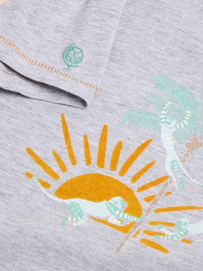 White Stuff TOPS Cheeky Monkeys Graphic Tee Grey Marl 8211 Kids