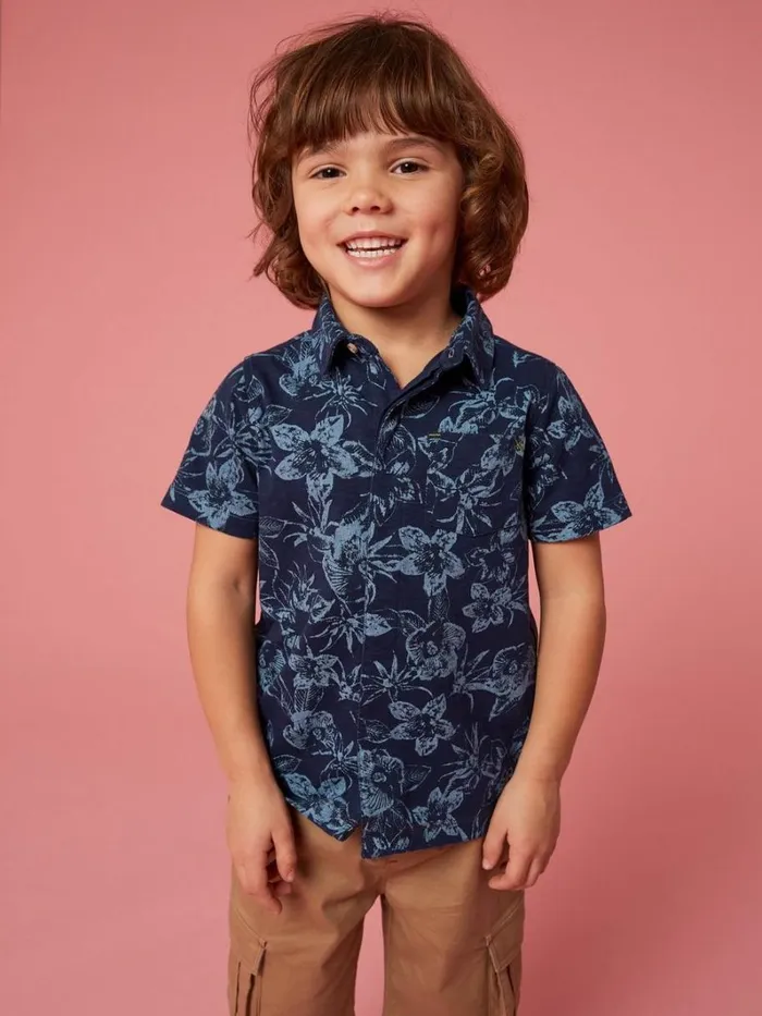 White Stuff TOPS Palm Printed Polo Navy Print 8211 Kids