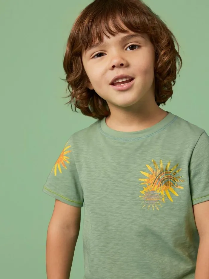 White Stuff TOPS Sunny Rainbow Graphic T Shirt Green Print 8211 Kids