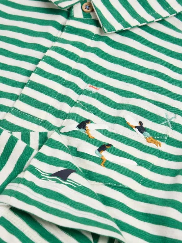 White Stuff TOPS Surfers Stripe SS Polo Mid Green 8211 Kids