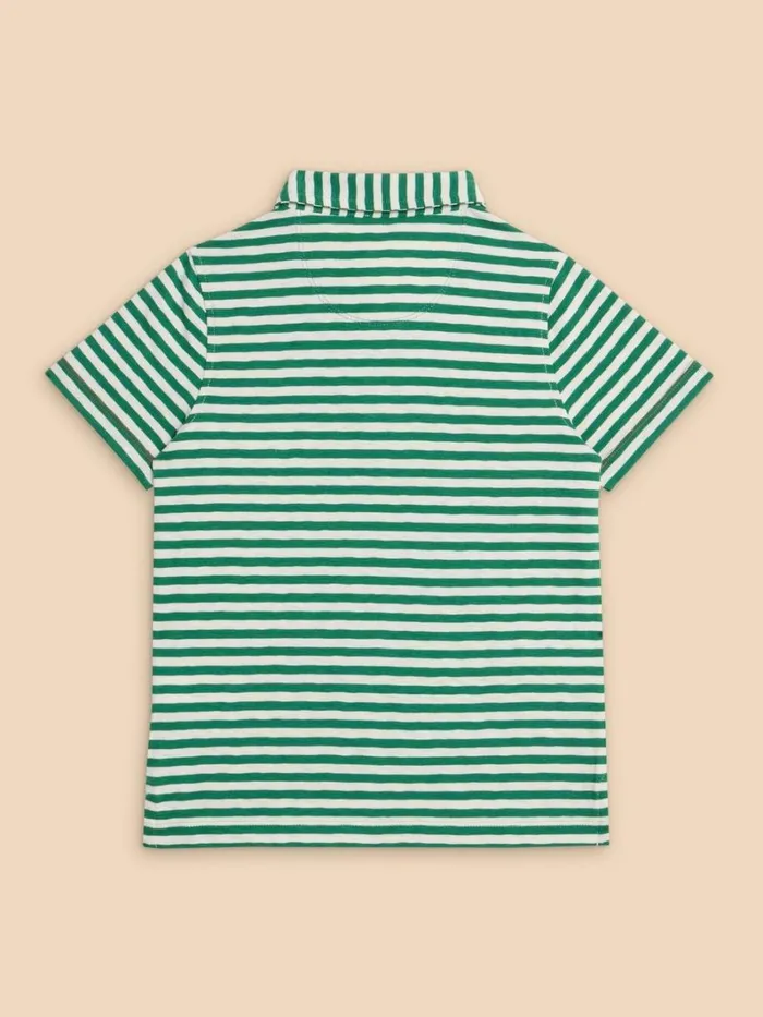 White Stuff TOPS Surfers Stripe SS Polo Mid Green 8211 Kids White Stuff TOPS Surfers Stripe SS Polo Mid Green 8211 Kids