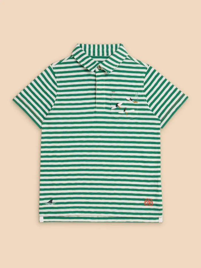 White Stuff TOPS Surfers Stripe SS Polo Mid Green 8211 Kids White Stuff TOPS Surfers Stripe SS Polo Mid Green 8211 Kids