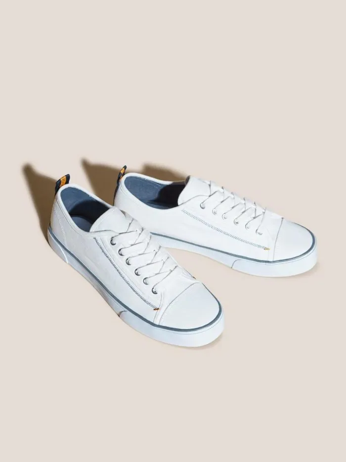 White Stuff TRAINERS Canvas Lace Up Plimsolls White Multi 8211 Men