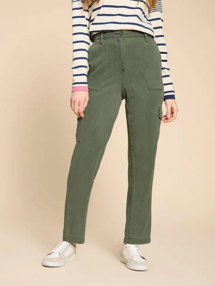 White Stuff TROUSERS Arlo Tencel Cargo Trouser Mid Green 8211 Women